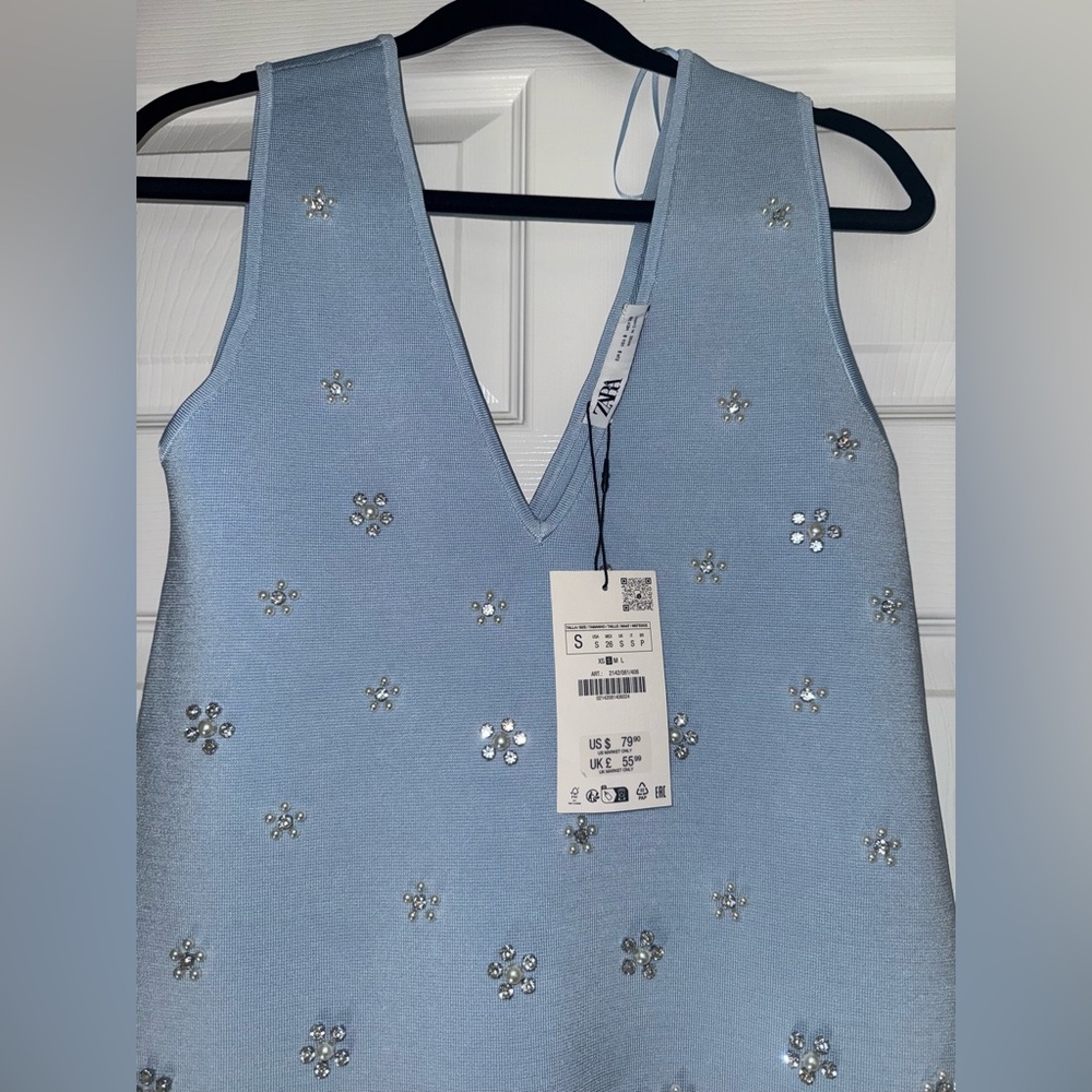Zara Light Blue Dress with Embellishments - Picture 2 of 5